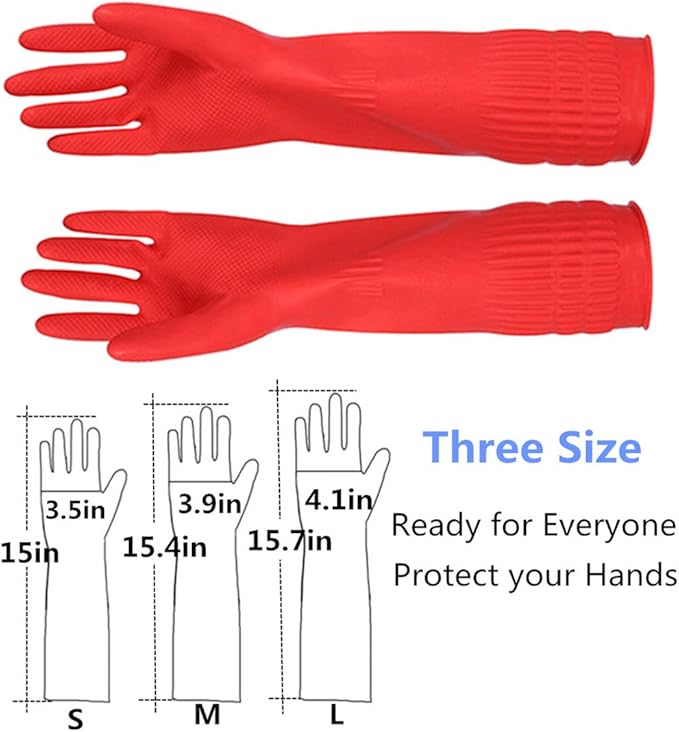 Rubber Cleaning Gloves Kitchen Dishwashing Glove 2-Pairs And Cleaning Cloth 2-Pack,Waterproof Reuseable.(Medium)