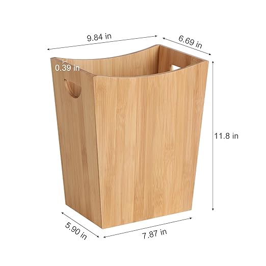 MOOACE Small Trash Can, Bamboo Bathroom Trash Can, Office Waste Basket, Rectangular Garbage Can with Handle, Decorative Natural Trash Recycling Bin for Bedroom Living Room Kitchen 2 Gallon