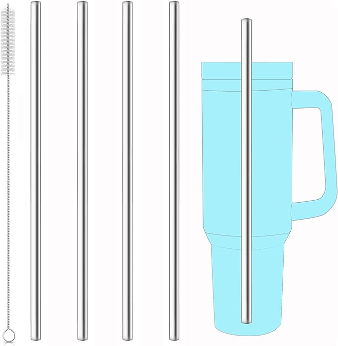 dcieiosul Set of 4 Reusable Metal Straws, Long Stainless Steel Straw with Cleaning Brushes and Case, Drinking for 40 oz and 30 oz Tumblers