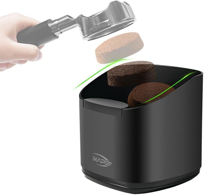 IKAPE Espresso Knock Box for Coffee Grounds, Barista Tool Enhanced for Better Manipulation - Black Espresso Machine Coffee Puck Disposal Box