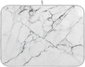 White Grey Marble Dish Drying Mat for Kitchen Counter Absorbent Microfiber Drying Pad, Medium 16x18 in, Reversible Drainer Mats