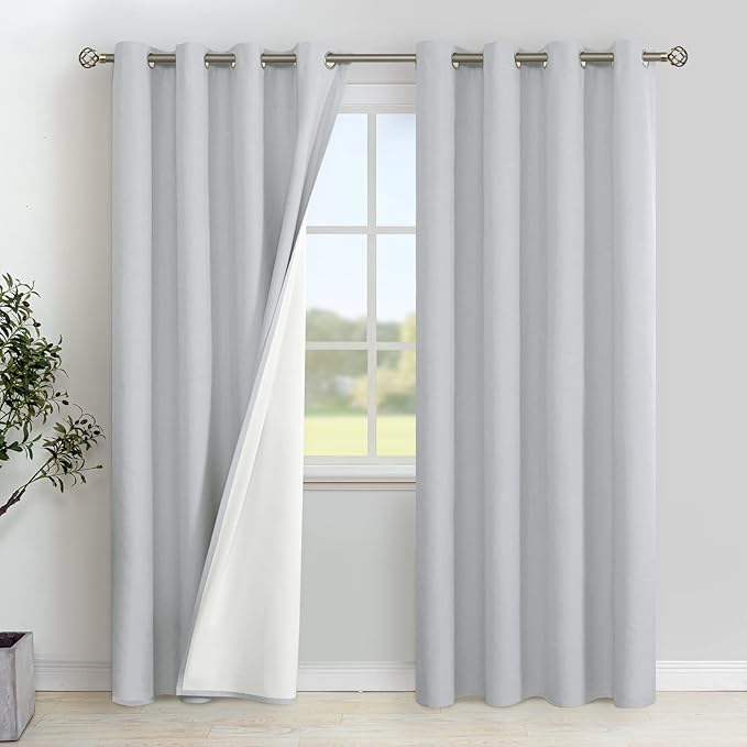 YoungsTex Light Grey Linen 100% Blackout Curtains for Bedroom 80 Inch Length, Thermal Insulated Drapes with Grommet Room Darkening for Living Room, 2 Panels, 52 X 80 Inch