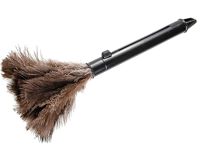 Pwshymi Scalable Dusters, Brown Washable Portable Compact Chicken Feathers Mini Duster with ABS Handle Ability to Collect Dust, Reusable up to 200 Times