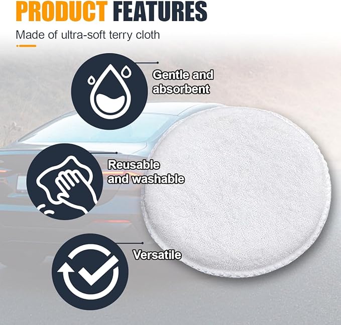 Car Microfiber Wax Applicator Pad, Soft Auto Buffing & Detail Cleaning Foam Pads, 4.85" Diameter Round Wash Sponge for Applying Wax, Balms, Oils, Cleaning Leather & More (2PCS)