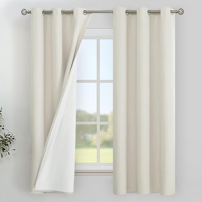 YoungsTex Linen 100% Blackout Curtains 63 Inch Length for Bedroom, Full Room Darkening Thermal Insulated Short Window Drapes with Grommet Heat Blocking for Living Room, 2 Panels, 38 X 63 Inch