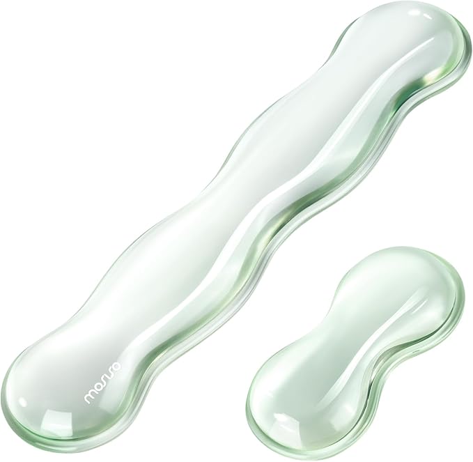 MOSISO Gel Keyboard Wrist Rest&Wrist Support for Mouse, Ergonomic Wrist Pad Soft Cooling Gel Pain Relief Easy Typing Pad Non-Slip Computer Laptop Wave Shaped Home/Office Wrist Cushion, Mint Green