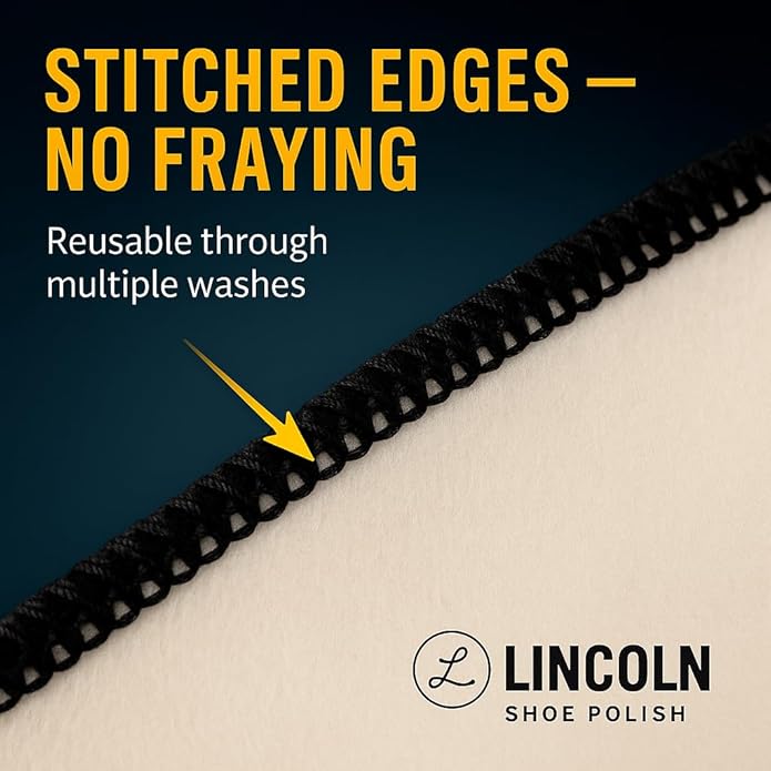 Lincoln Shoe Polish 4-Pack Shoe Shine Cloths – Heavyweight 14×14 Premium Cotton Polish & Buffing Cloth for Shoes, Leather, Boots – Reusable, Stitched Edges for Mirror Finish