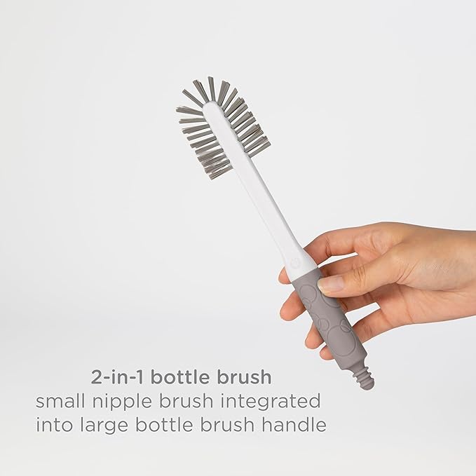 Ubbi On-The-Go Drying Rack and Brush Set, includes Travel Case and Bottle Brush for Compact Storage, Holds Up to 8 Bottles, Baby Travel Accessories, Taupe