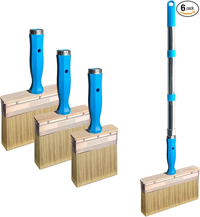 Deck Stain Brush, 3 PCS Wide Paint Brushes (4", 5", 6") for Faster Coverage with 1 Piece Extension Pole (33.5"), Stain Brushes for Wood, Deck, Walls, Fence and House