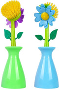 Long Handle Vegetable and Fruit Brush, Florganic Dish Brush with Vase, Long Handle Dish Brush Kitchen, for Cleaning Pot Pan Sink Kitchen Supplies Decorative Vase (2 Pcs) (Green/Blue)