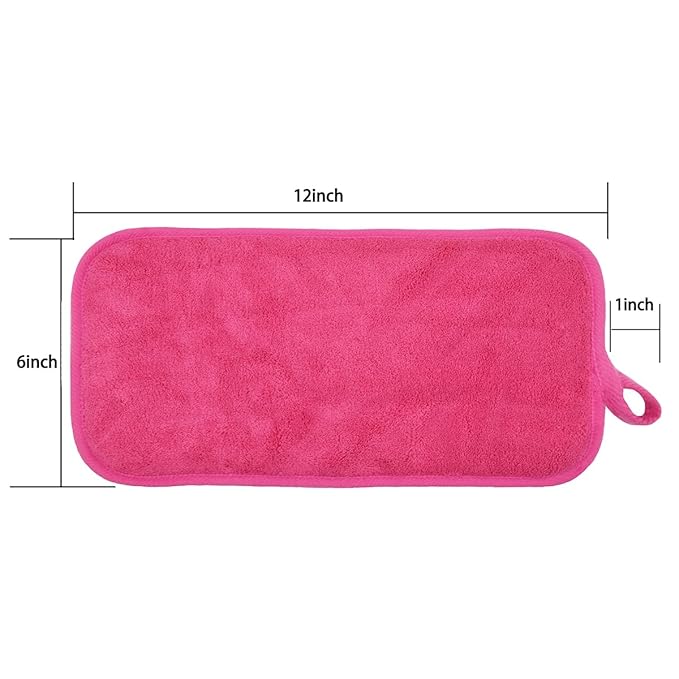 Makeup Remover Cloths for Face, Eye, Lips - Reusable Makeup Remover Pads Soft Microfiber Facial Cleansing Cloths 6 x 12 inch 6 Pack (Dark Pink)