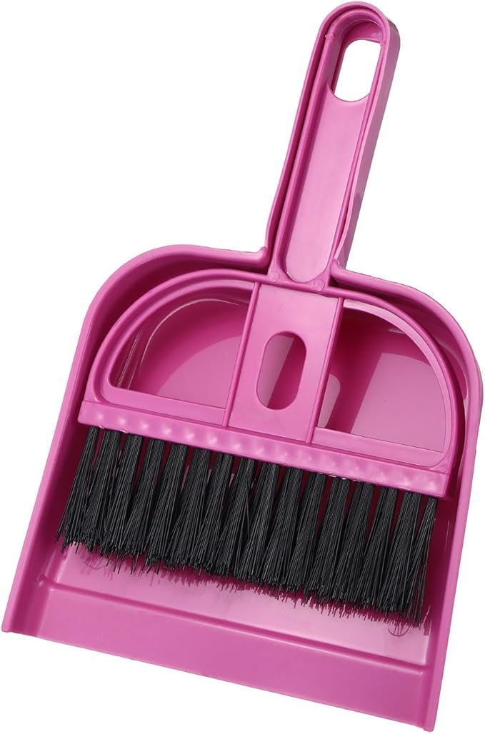 uxcell 2 Pcs Mini Dustpan and Brush Set, Small Broom and Dustpan Set for Home Office Tabletops Sofas Keyboards Cleaning, Rose Red