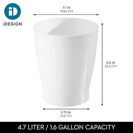 iDesign Small Round Plastic Bathroom Trash Can - Ideal for Bathroom or Office - White - Made in USA