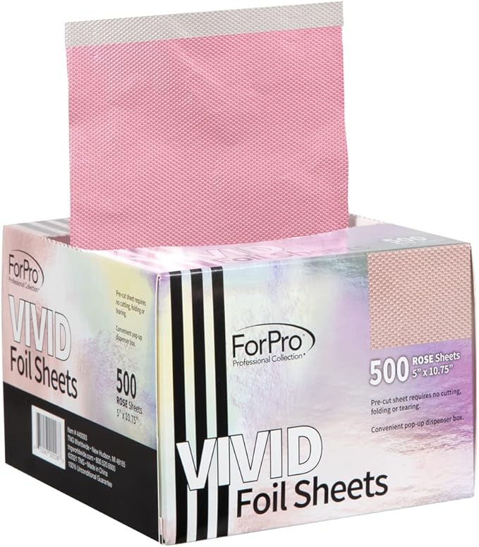 ForPro Professional Collection Vivid Rose Embossed Foil Sheets, Aluminum, Pop-Up Foil Dispenser, Hair Foils for Color Application & Highlighting Services, Food Safe, 5” W x 10.75” L, 500-Count