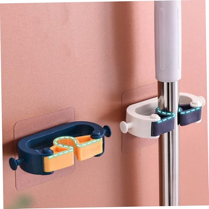 VOSAREA 2pcs Punch Mop Holder and Broom Organizer Wall Mounted Cleaning Tools Rack for Bathroom and Home Space-saving Design for Rakes Mops and Brooms White