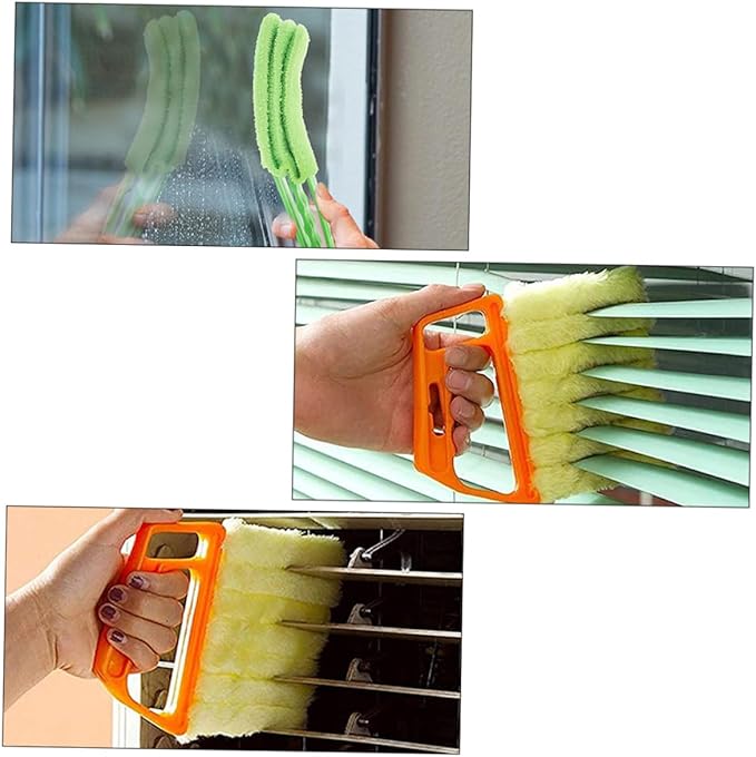 Balacoo 2pcs Window Blinds Cleaning Brushes Set with 7-Tooth and 3-Tooth Heads, Handheld Blinds Brush for Window Shutter and Air Conditioner Vent Cleaning, Orange and Green Colors