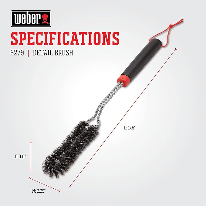 Weber 18" Detail Brush – Precision Long‑Reach Grill Cleaning Brush for Burners, Flavorizer Bars & Hard‑to‑Reach Areas