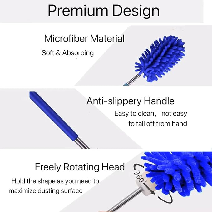 Microfiber Duster for Cleaning,6 Pcs Hand Washable Dusters with 11" to 29.5" Reachable Pole,Small Dusters for Cleaning Office Car Computer Furniture Sofa Ceiling Fan (Navy)
