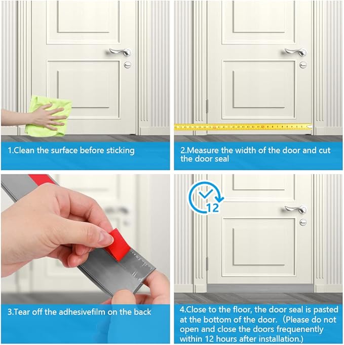 Ainiv Door Draft Stopper Under Door Seal, 2" W x 39" Cutable Soundproof Door Seal, Adhesive Under Door Sweep Weather Stripping Soundproof Kit, Under Door Draft Stopper Seals Anti-Collision-Grey