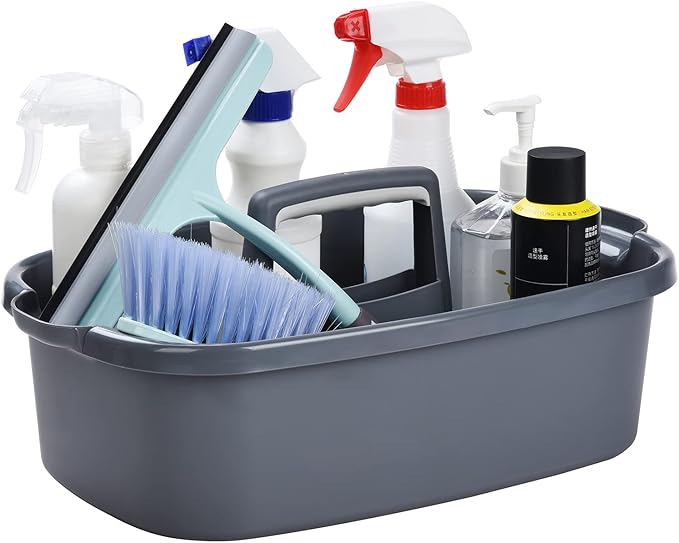 Haundry Large Cleaning Caddy with Handle, Tool Storage Basket Organizer, Sturdy Pail Bucket Organizer, Household Bucket for Cleaning Supplies - Gray