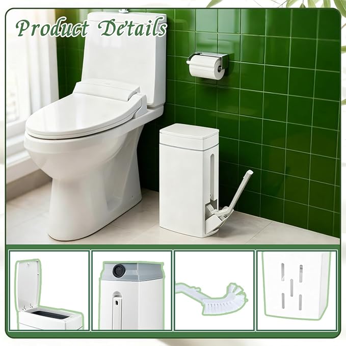 Bathroom Trash Can with Toilet,Slim Bathroom Trash Can,Toilet Brush and Holder Set,4.5 Liter / 1.2 Gallon Press Type Odor Proof rv Trash can,for Bathrooms, RVs, Small Spaces