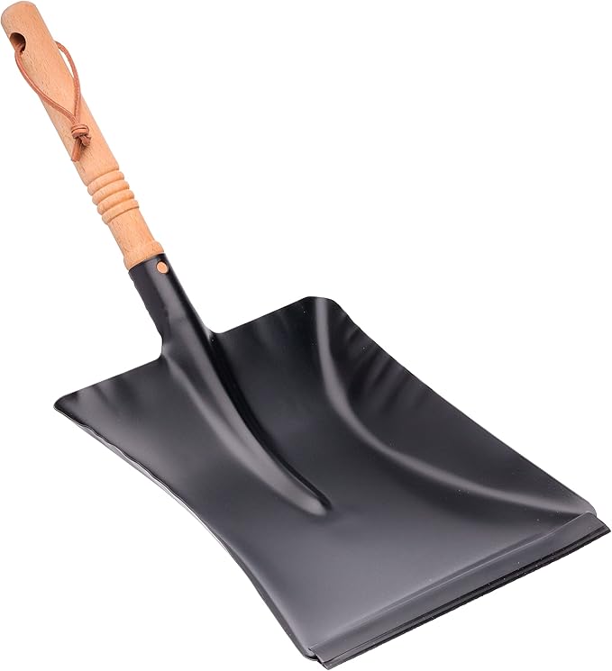 REDECKER Heavy Duty Steel Dust Pan, Powder-Coated Black, Large Dustpan with Long 17-3/4-Inches Oiled Beechwood Handle for Home and Outdoor Use, Industrial Quality, Made in Germany