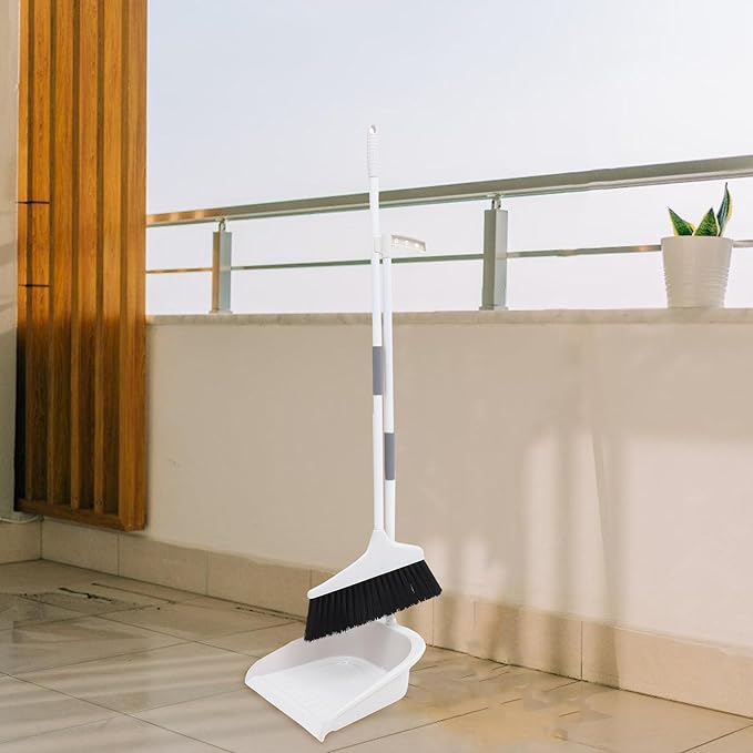 Broom and Dustpan Set for Home - 35.43In Long Handle Soft Broom with Upright Dustpan Combo for Indoor Floor Cleaning Kitchen Office Use Heavy Duty Sweeping Tool