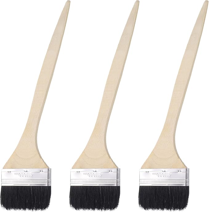 uxcell 3pcs Bent Radiator Paint Brush 4" Width Curved Wall Paint Soft Bristle Brushes with Long Wood Handle for Painting DIY Wall Treatment