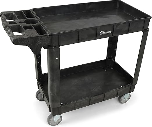 Simpli-Magic Rolling Utility Cart on Wheels, Heavy Duty Tool with Ergonomic Storage Handle and Deep Shelfs, Work Service for Garage, Warehouse, Workshop, 700-Pound Capacity 40 x 33 x 17-Inch
