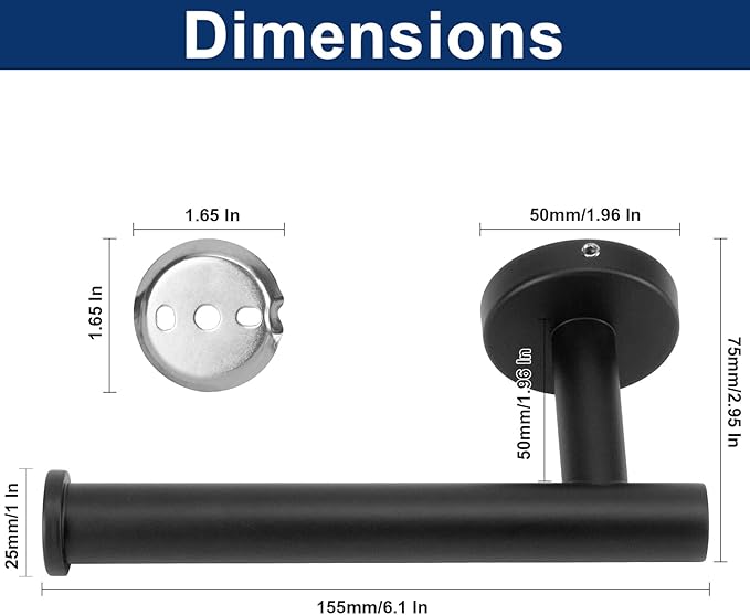 NearMoon Bathroom Toilet Paper Holder, Premium SUS304 Stainless Steel Rustproof Wall Mounted Toilet Roll Holder for Bathroom, Kitchen (1 Pack, Matte Black)