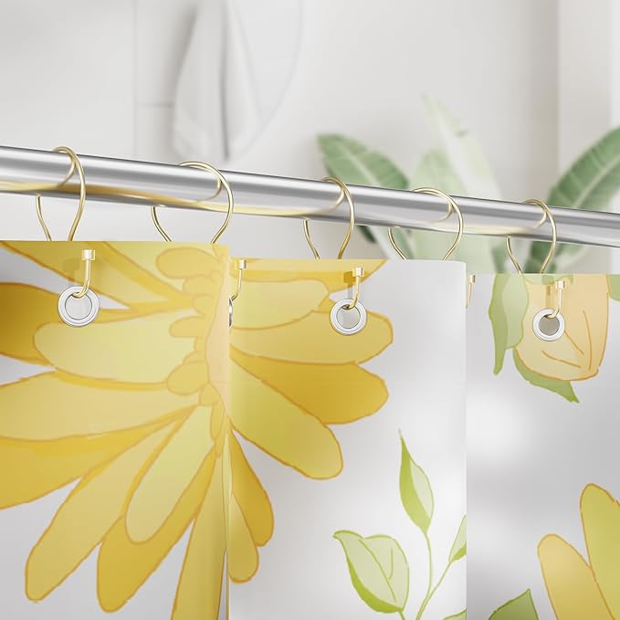 AmazerBath Shower Curtain Hooks, Shower Curtain Rings with Cylindrical Design, Light Gold Shower Curtain Hooks Rust Proof, Metal Double Hook Shower Hooks for Shower Curtain