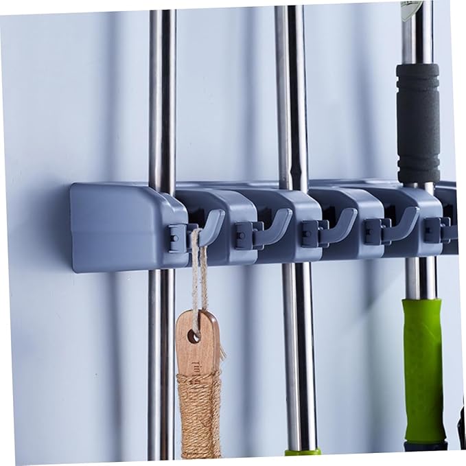 Cabilock Multi-purpose Wall Mounted Mop Holder with Friction Grips and Hooks Space-saving Tool Storage Rack for Bathroom Kitchen Garage and Garden Organization