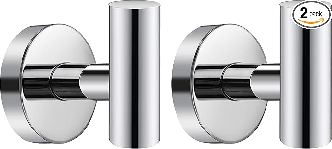 Towel Hooks, SUS 304 Stainless Steel Hooks, Heavy Duty Door Hanger Towel Robe Clothes Cabinet Closet Sponges Hook for Bathroom Kitchen Garage Gotel (Chrome, 2 Pcs)