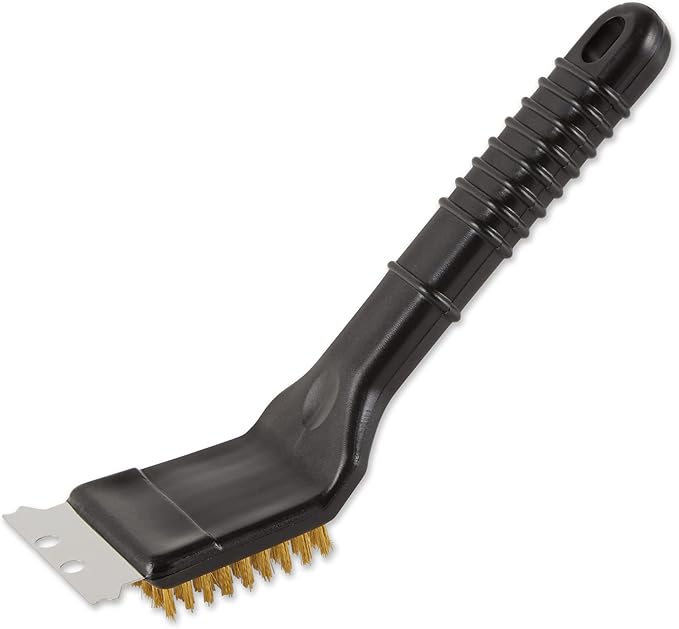 RSVP International (BQ-9B) BBQ Grill Cleaning Brush/Scraper, 9" | Brass Bristles & Stainless Steel Scraper | Gas/Charcoal Grill | Dishwasher Safe