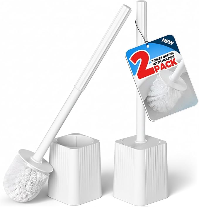 2Pack Toilet Bowl Brush and Holder Set - Toilet Scrubber Brush,Cleaning Brush,Bathroom Decor,Household Essentials,Cleaning Supplies,Home Essentials,White