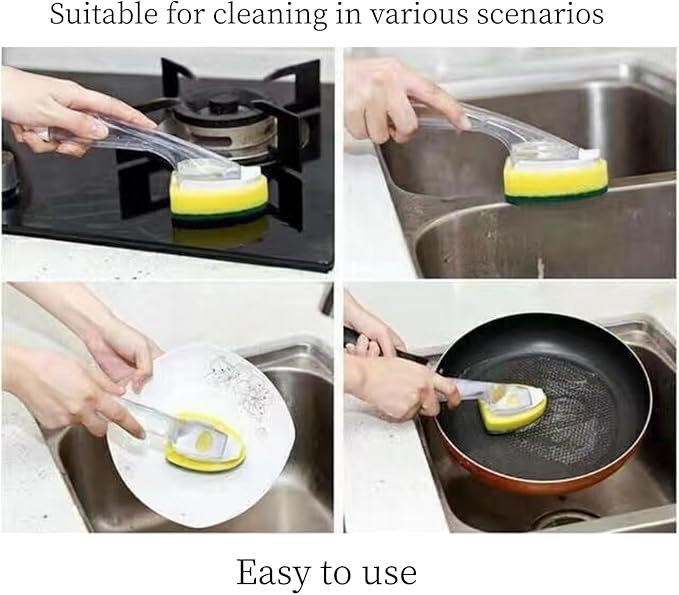 2 PCS Heavy Duty Dish Wand Refills Kit with 6 Non-Scratch Sponge Heads, Soap Dispenser & Scrub Brush – Dishwasher Safe Cleaning Tool for Pots, Pans & Dishes