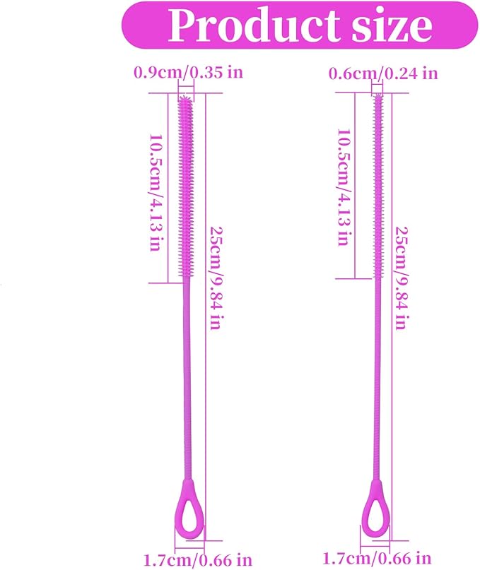 2Pcs silicone straw cleaning brushes, extra long, used for Cleaning Glass Metal Smoothie Straws and StrawCups,Non-slip Handle Soft and Bendable, 6mm+9mm. (Purple)
