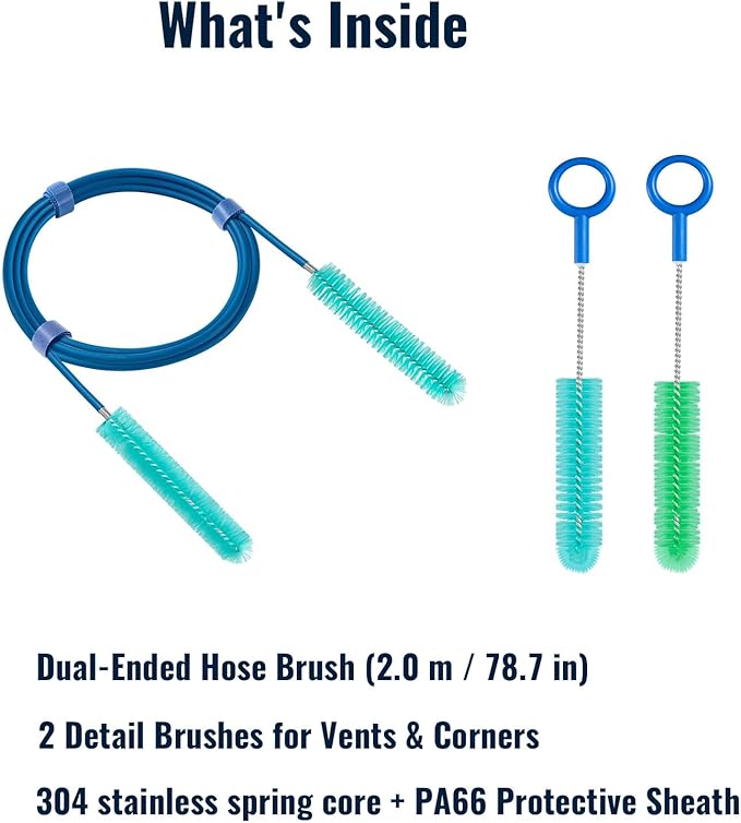 CPAP Hose Cleaner Brush – 78.7" Dual-Ended CPAP Hose Brush for 15mm & 22mm Tubing, CPAP Tube Cleaning Brush with 2 Detail Brushes for Mask Vent & Humidifier Cleaning