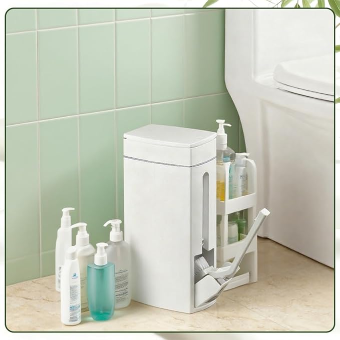 Bathroom Trash Can with Toilet,Slim Bathroom Trash Can,Toilet Brush and Holder Set,4.5 Liter / 1.2 Gallon Press Type Odor Proof rv Trash can,for Bathrooms, RVs, Small Spaces