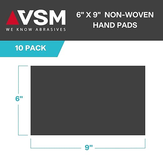 VSM 10-Pack: 6" x 9", Gray - Ultra Fine, Non-Woven Hand Pad, Silicon Carbide Grains, Rust and Oxidation Resistant, Multipurpose Abrasive Scrub Pad for Finishing and Cleaning