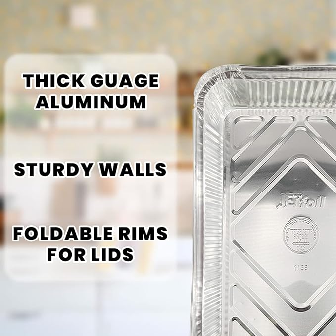 PARTY BARGAINS 4 lb Aluminum Pans with Board Lids, 40 Pack – 12 x 8 in Disposable Foil Roasting & Steam Table Pans for Catering, Takeout, Meal Prep, Oven Safe up to 240°C