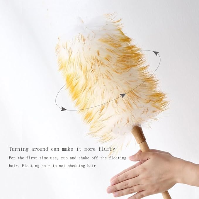 Wool Duster with Wooden Handle, Household with Hanging Rope Small Hand Duster for Cleaning Reusable for Cleaning Wall Plant Desk Car (S)