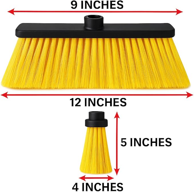 LUZIA Yellow 14" Premium Broom Head – Extra Dense Soft Flagged Bristles – Deep Sweep – Universal 7/8" Thread – Recycled PP – Handle Not Included(Yellow, LUZIA)