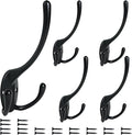 Aynoo 5 Pack Big Heavy Duty Three Prongs Coat Hooks,Wall Hooks,Wall Mounted Metal Towel Coat Rack Hanger Hardware,Black