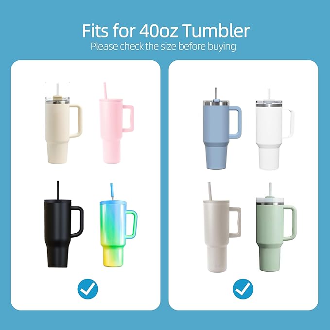 40 oz Stainless Metal Straws for 40 oz Stanley Tumbler, 6Pcs Reusable Straight Long Steel Straws with 12 Silicone Tips and 2 Straw Cleaning Brushes(6Color2, 40oz)