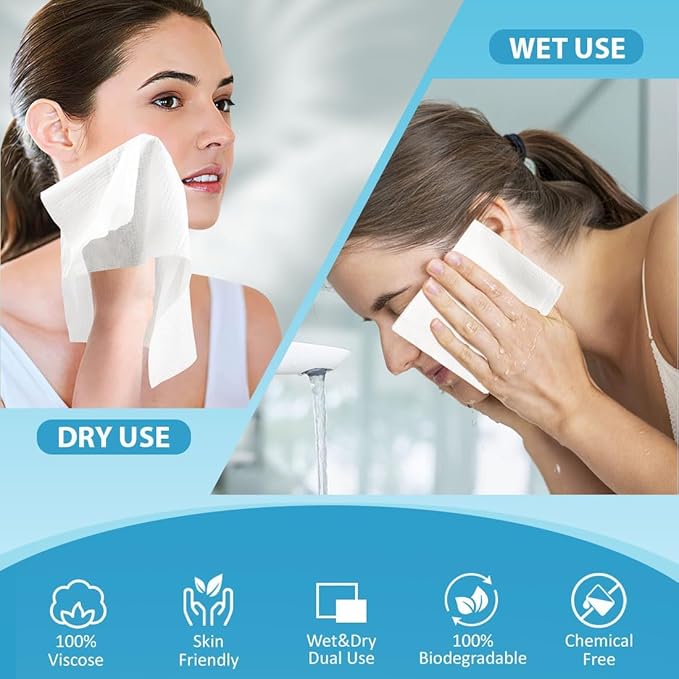 HOMEXCEL Face Towels 100 Count (2 Box), Disposable Makeup Remover Wipes, Super Soft Biodegradable Dry Facial Hand Clean Facial Towels Wash Cloth
