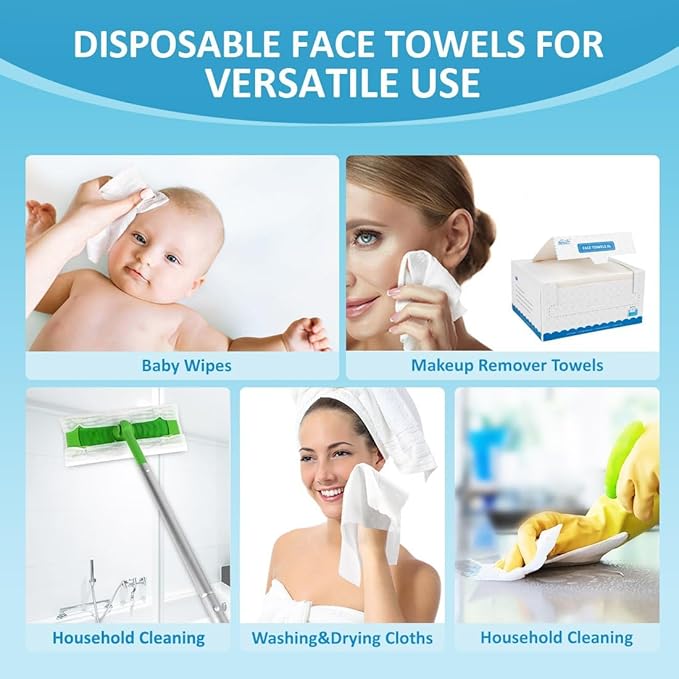 HOMEXCEL Face Towels 200 Count (4 Box), Disposable Makeup Remover Wipes, Super Soft Biodegradable Dry Facial Hand Clean Facial Towels Wash Cloth