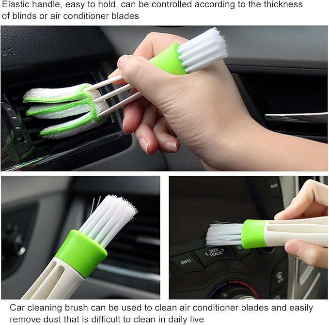 2 PCS Mini Duster for Car Air Vent, Double Ended Automotive Air Vent Microfiber Duster & Brush, Dust Collector Cleaner for Keyboard Window Leaves Shutter, Car Accessories (Green)