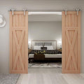TSMST 9.6FT Sliding Barn Door Hardware Kit, Top Mount Stainless Steel Heavy Duty Sturdy Barn Door Track for Double Wood Door, Slide Smoothly Quietly (Y Style)