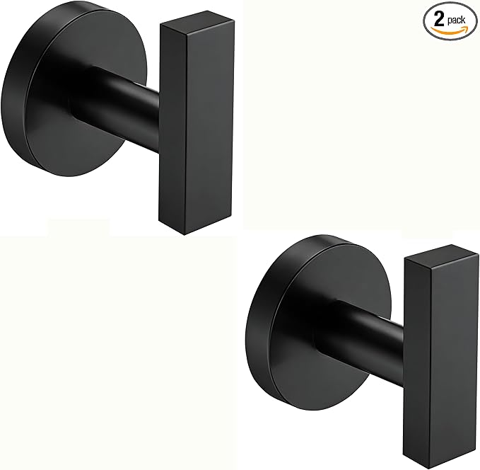 Nolimas Towel Hooks for Bathrooms, Matte Black Towel Hook for Kitchen Bathroom, SUS304 Stainless Steel Coat Hook, Heavy Duty Holder Robe Hooks for Hanging Towels, Coats, sponges, Wall Mount, 2 Pack